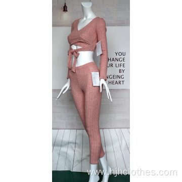 Women's V-neck Belted Long-sleeved Suit